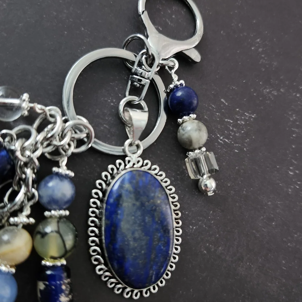 Lapis Stone Purse Charm or Keychain Agate Jade Glass Handcrafted
